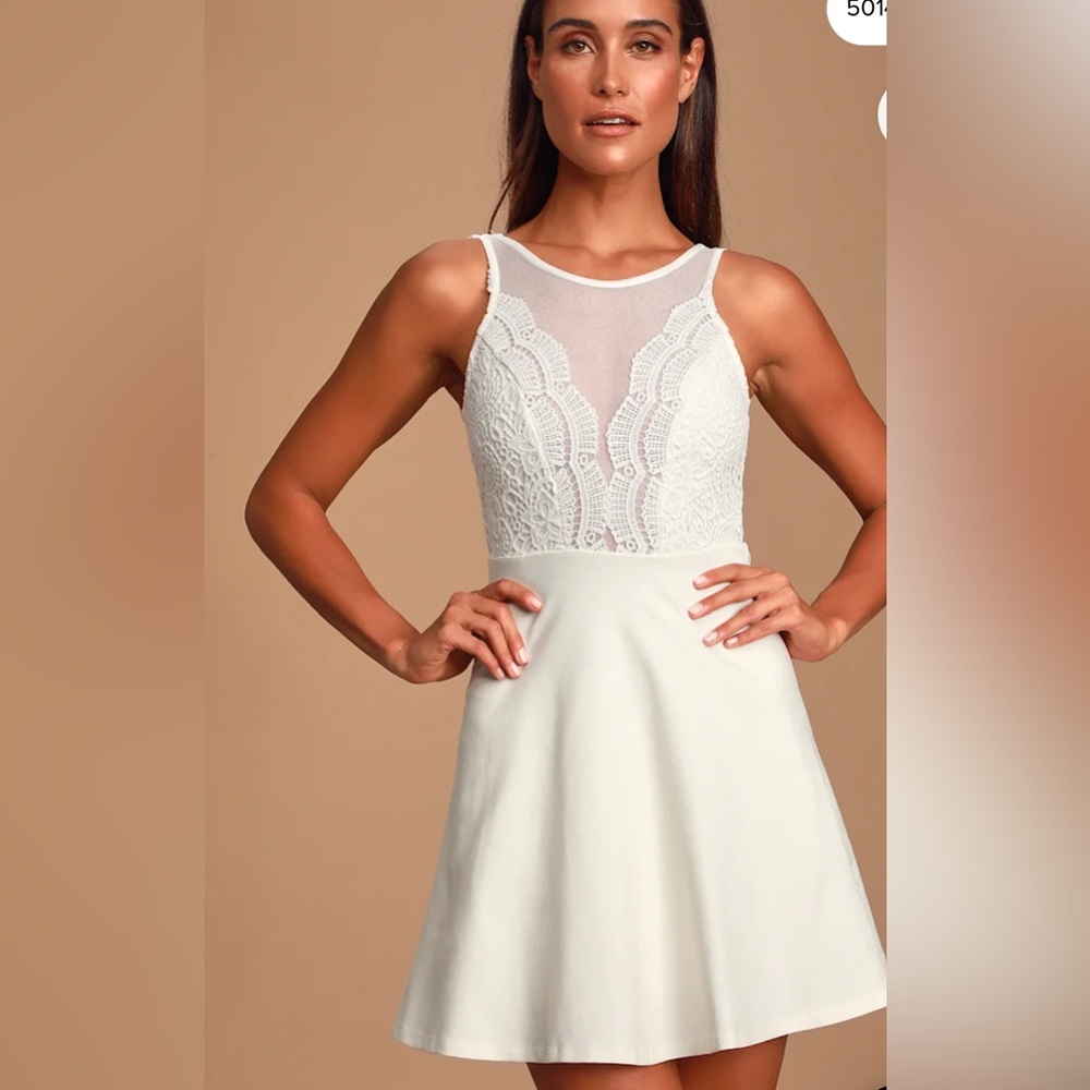 Lulus I Promise White Lace Skater Dress - Size S